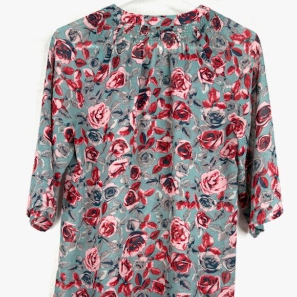 DE Collection Smocked-Yoke Blouse with Rose Print - Picture 2 of 9